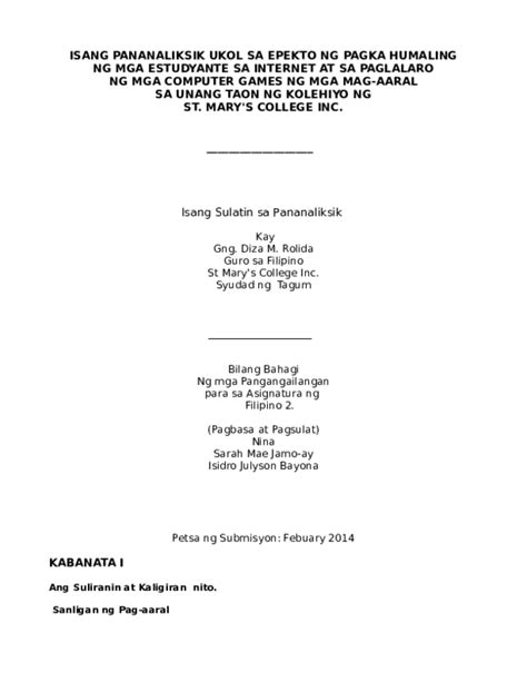pananaliksik research paper example|ISANG PANANALIKSIK UKOL SA EPEKTO NG PAGKA HUMALING NG MGA ESTUDYANTE SA INTERNET AT SA .